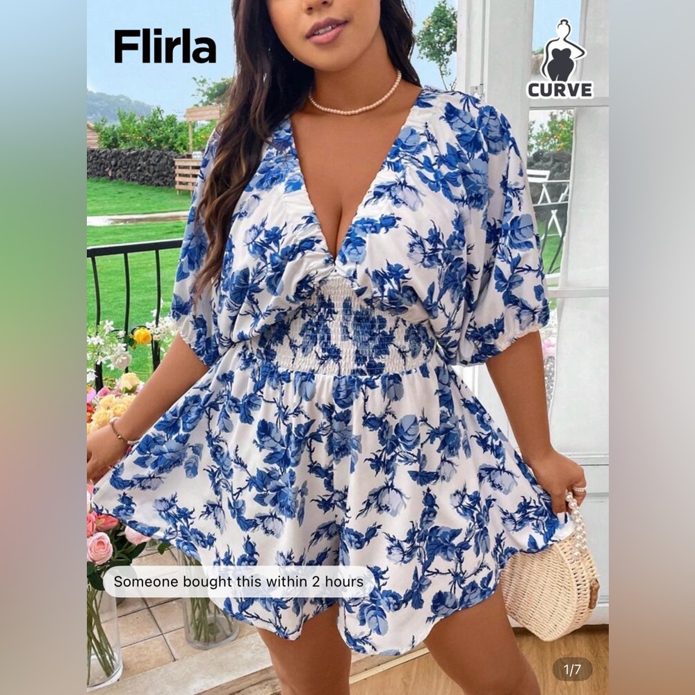 Floral Blue and White romper